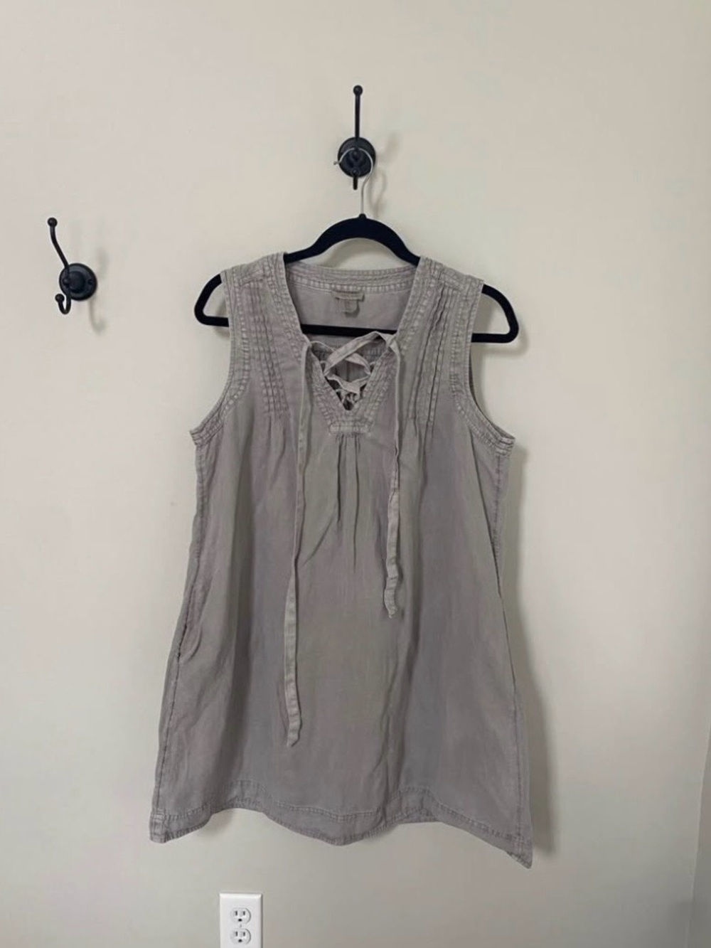 Artisan Ny Sleeveless 100% Linen Bohemian Lace-Up Tunic Dress